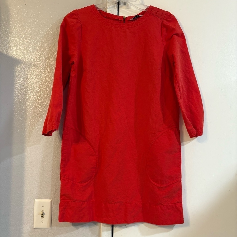 Aubin & Willis Mini Dress Cotton Linen Blend Boxy Casual Coastal  10 Red Orange